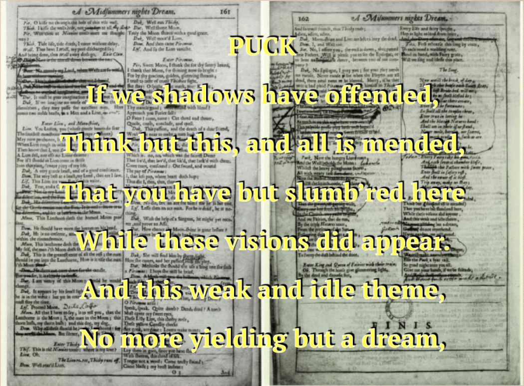 Puck monologue epilogue of A Midsummer's Night's Dream no border
